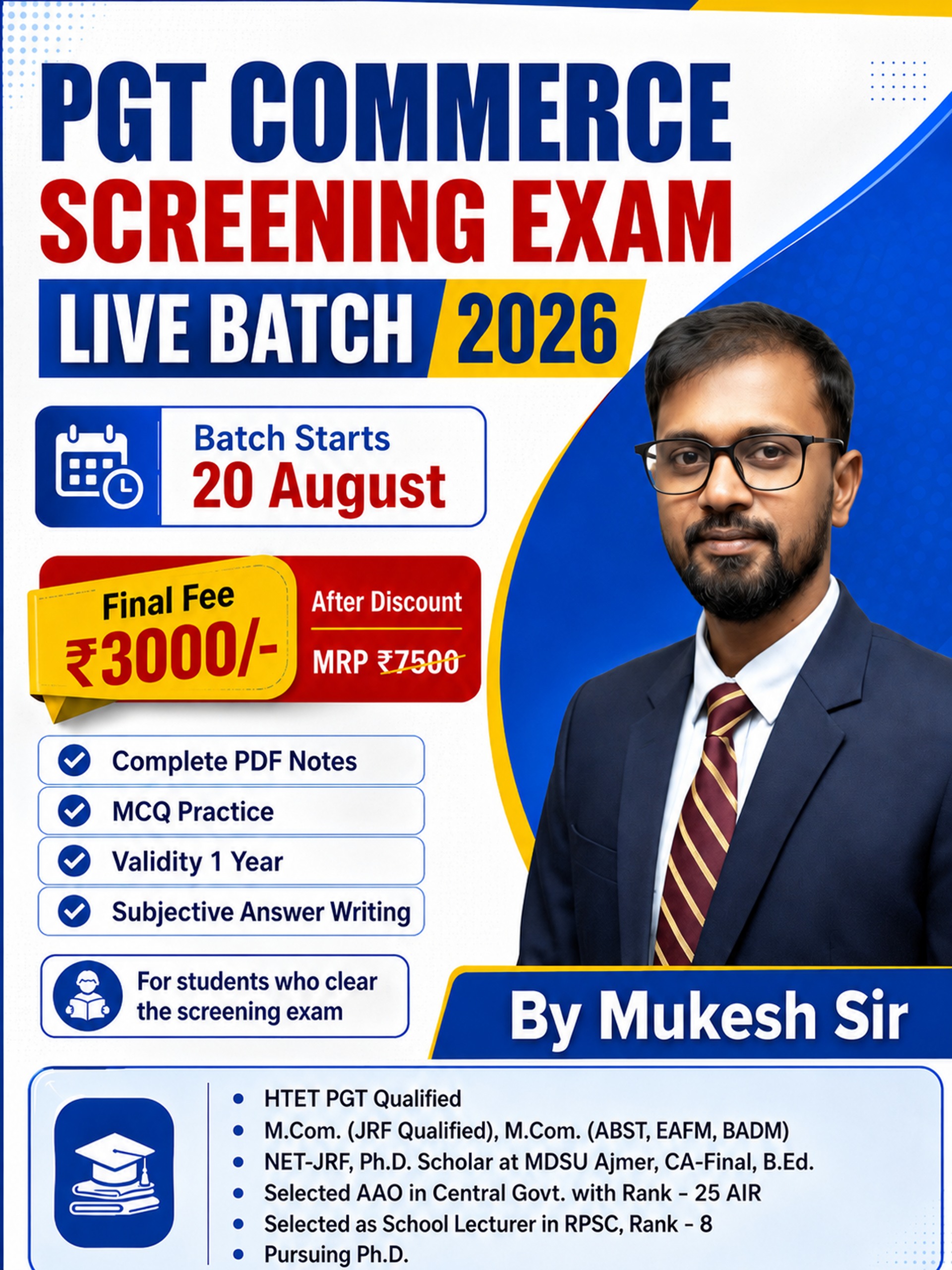 PGT Commerce Screening Exam Live Batch 2026