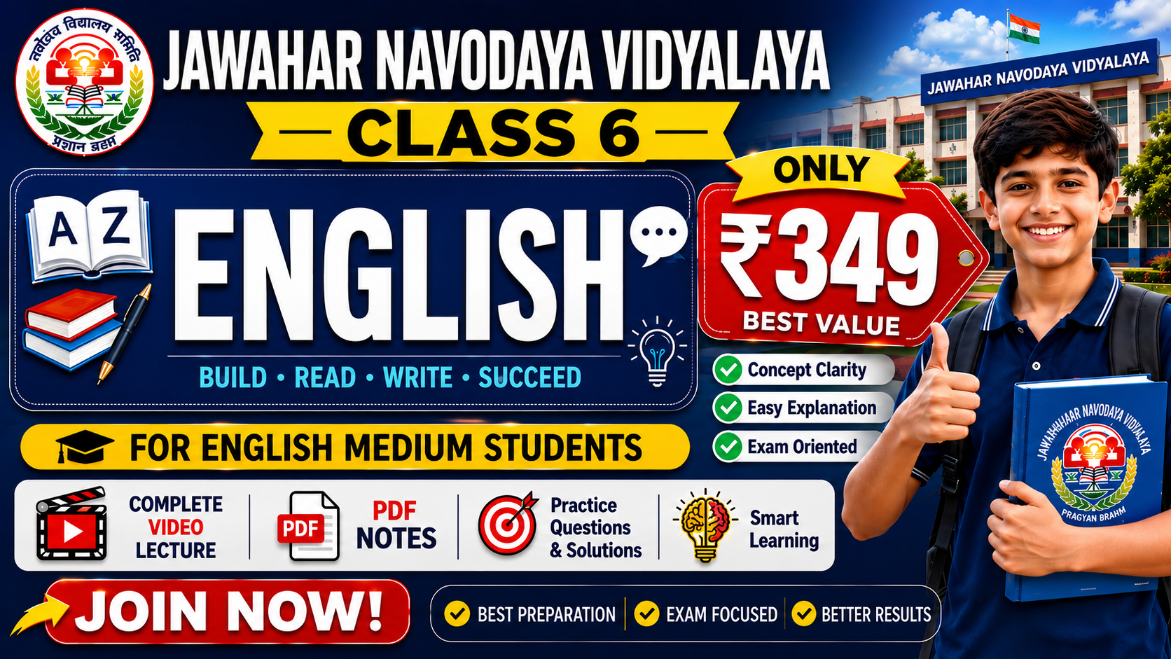 Master English for Jawahar Navodaya Vidyalaya Selection Test (JNVST) 2027