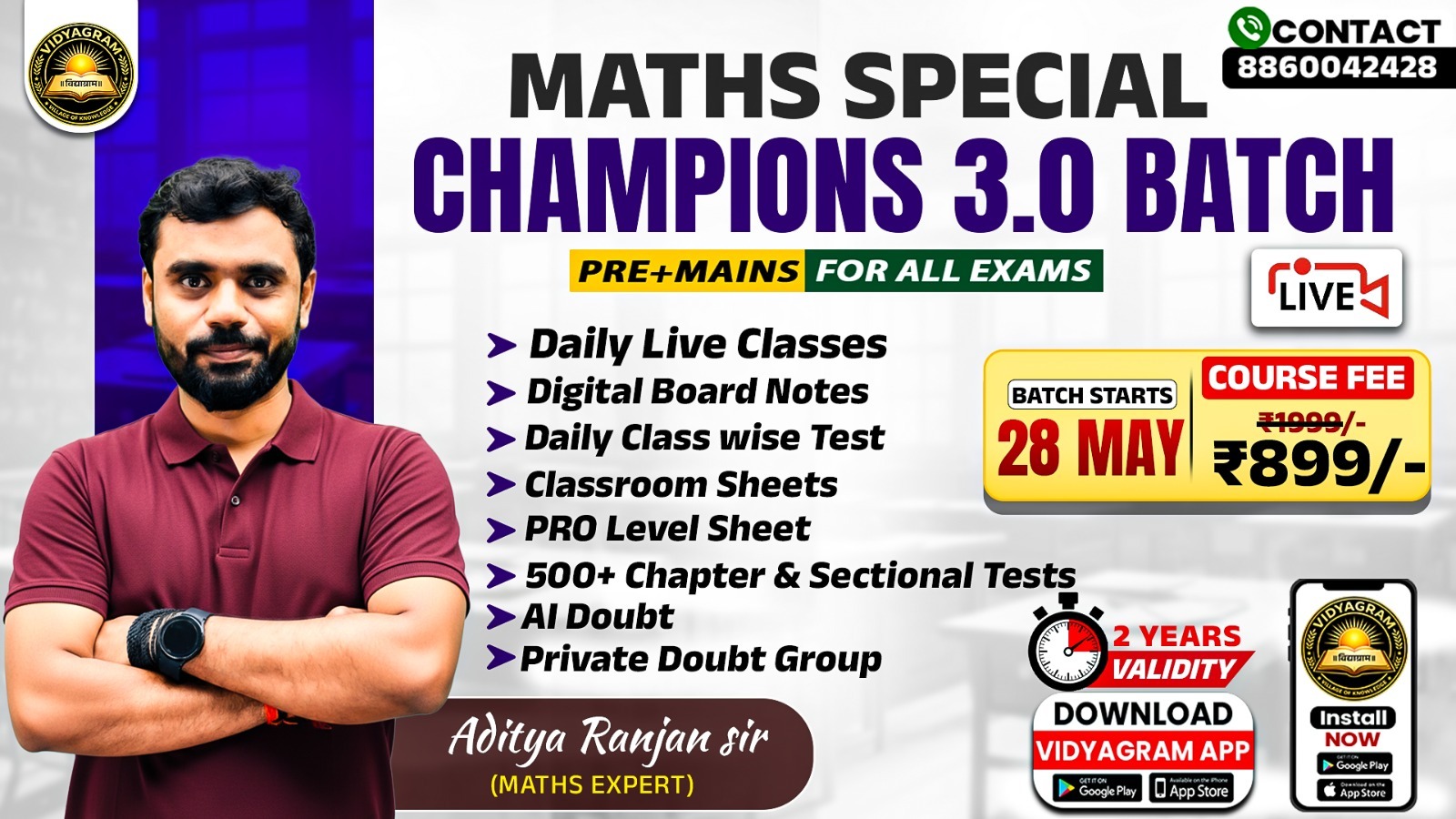 🎯 CHAMPIONS 3.0 Maths Special 🔴 LIVE BATCH by ADITYA SIR (Arithmetic + Advance)( Pre + Mains) For all Exams Starts From 28 May 2026.