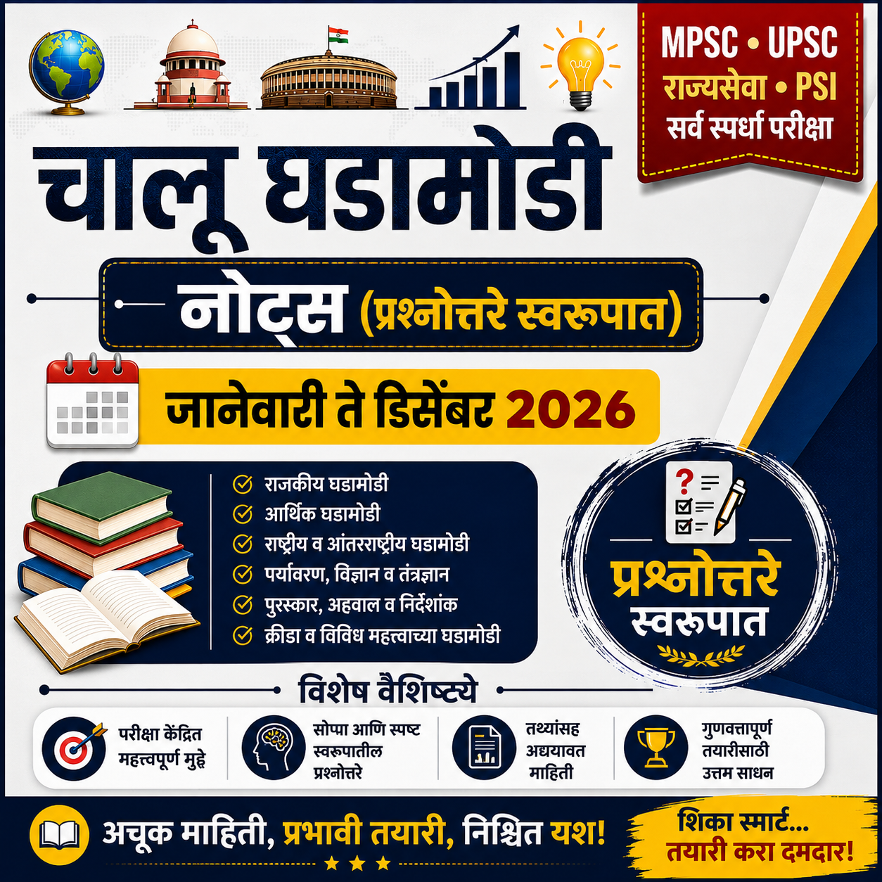 चालू घडामोडी नोट्स (जाने ते डिसें २०२६) (प्रश्नोत्तरे स्वरूपात)