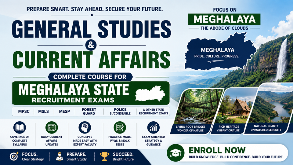 MEGHALAYA GK and Current Affairs Mock Tests/ Notes | 20000+ Questions