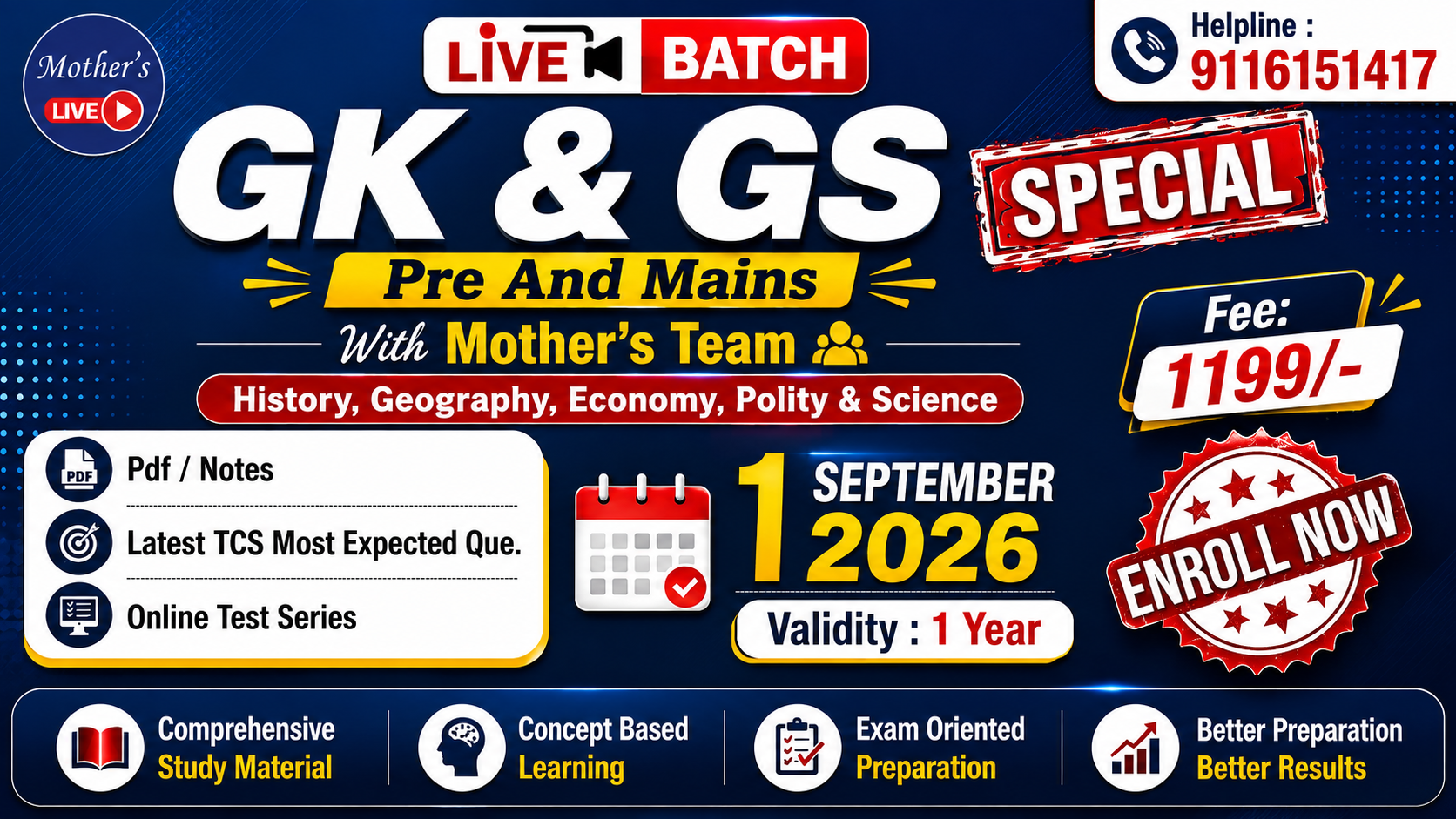 GK+GS(All Subjects) Special Live Batch -01 Sep 2026 for All Exams