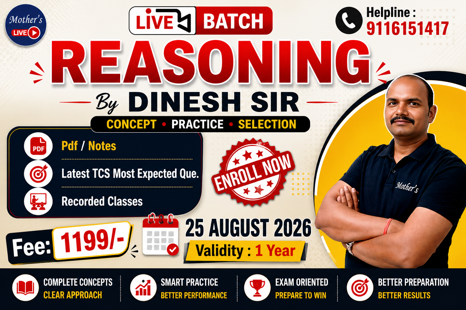  Reasoning Live Foundation Batch By Dinesh Agarwal ( Complete Batch ) for All Exams - 25 Aug 2026