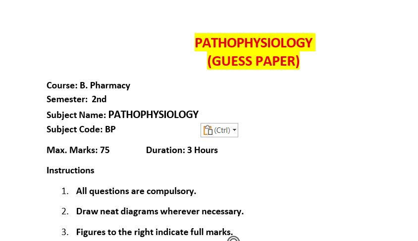 PATHOPHYSIOLOGY 2 ND SEM GEUSS PAPER WITH SOLUTION