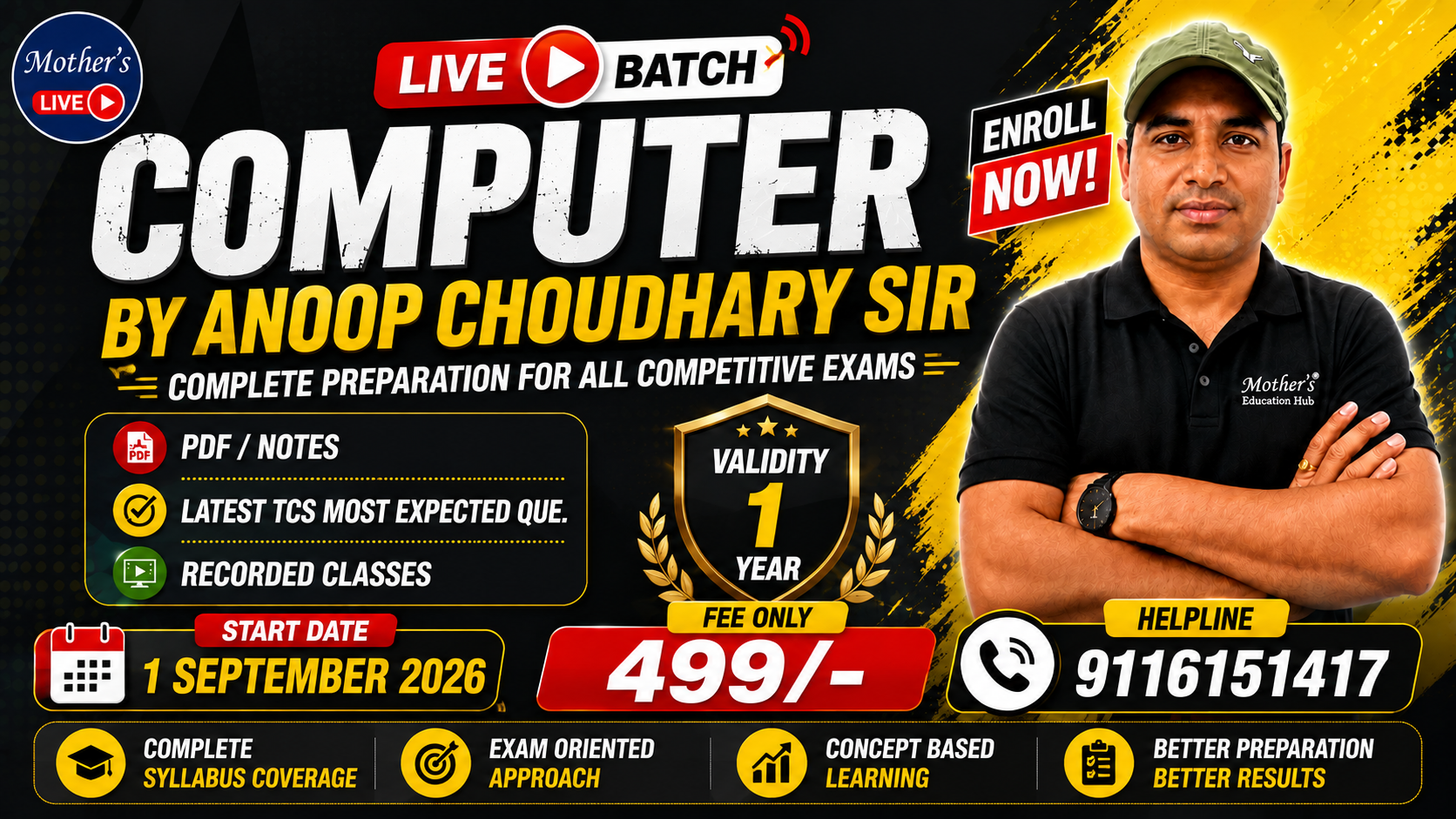 Computer Special Live Batch ( 01 Sep. 2026) By Anoop Sir Registration Open