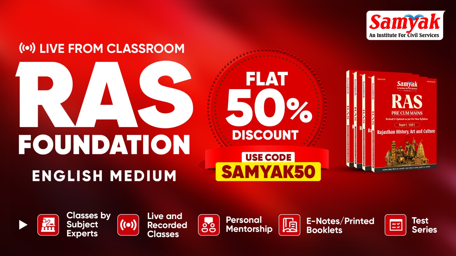 RAS Foundation  Live From Classroom with Booklets (Vidhyashree - 2026) English Medium From 3rd August
