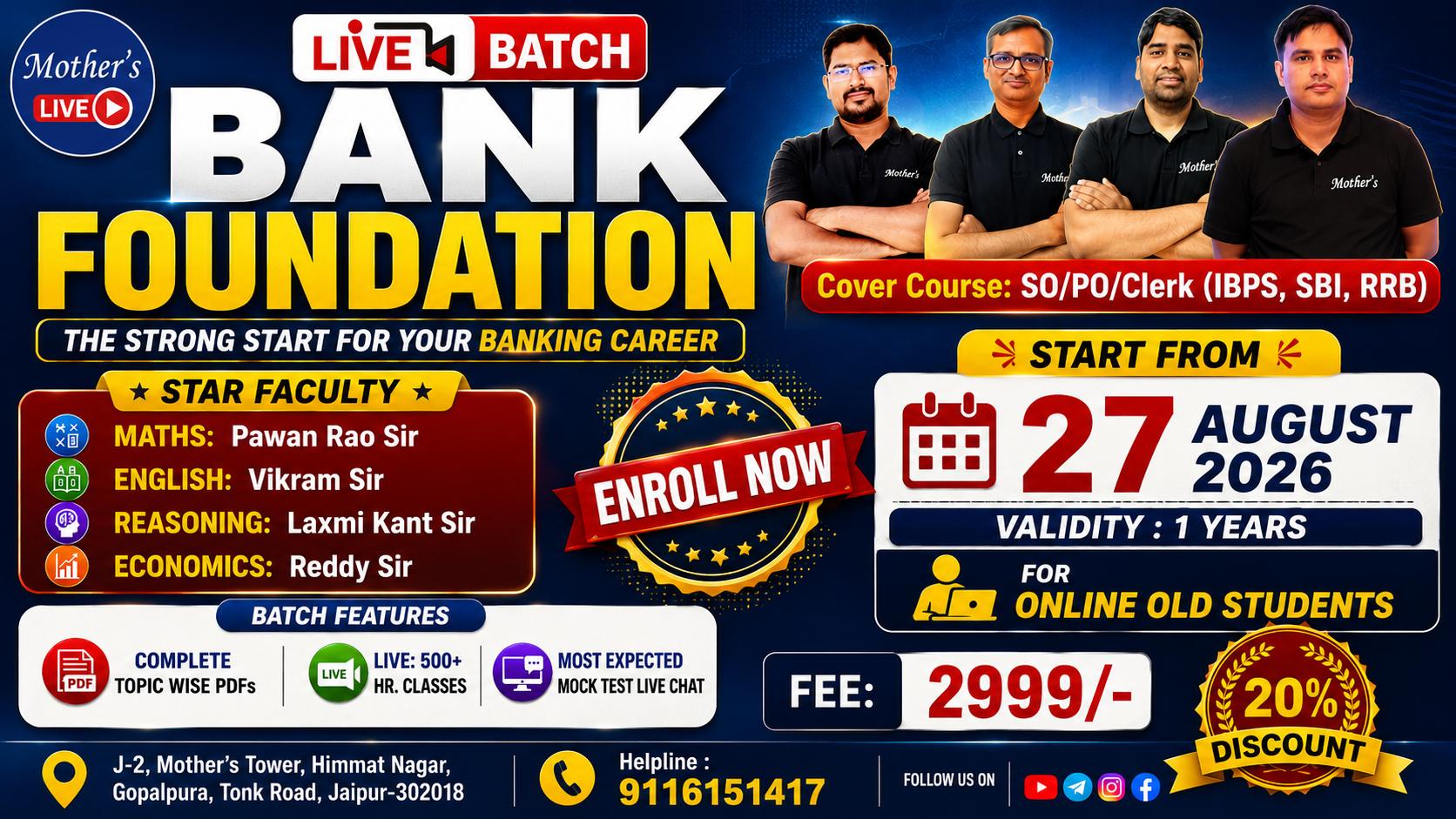 IBPS/RRB/SBI- PO/Clerk Foundation (Live ) for All Bank & Other PSU Exam 27 Aug 2026