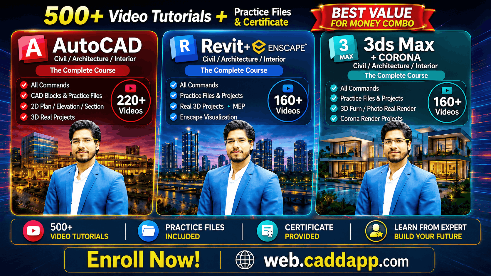 AutoCAD + REVIT + 3DS MAX Complete Combo Course