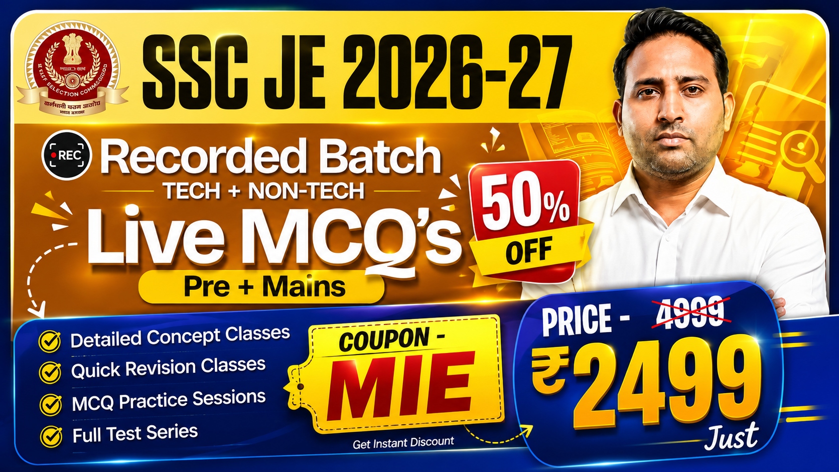 SSC JE Recorded Batch 2026–27 + Live MCQ Practice