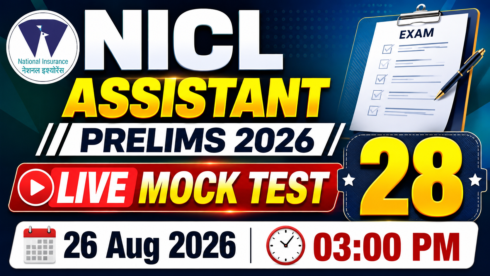 NICL Assistant Prelims Live Mock 2026