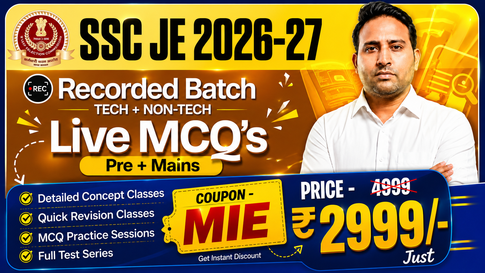 SSC JE Recorded Batch 2026–27 + Live MCQ Practice
