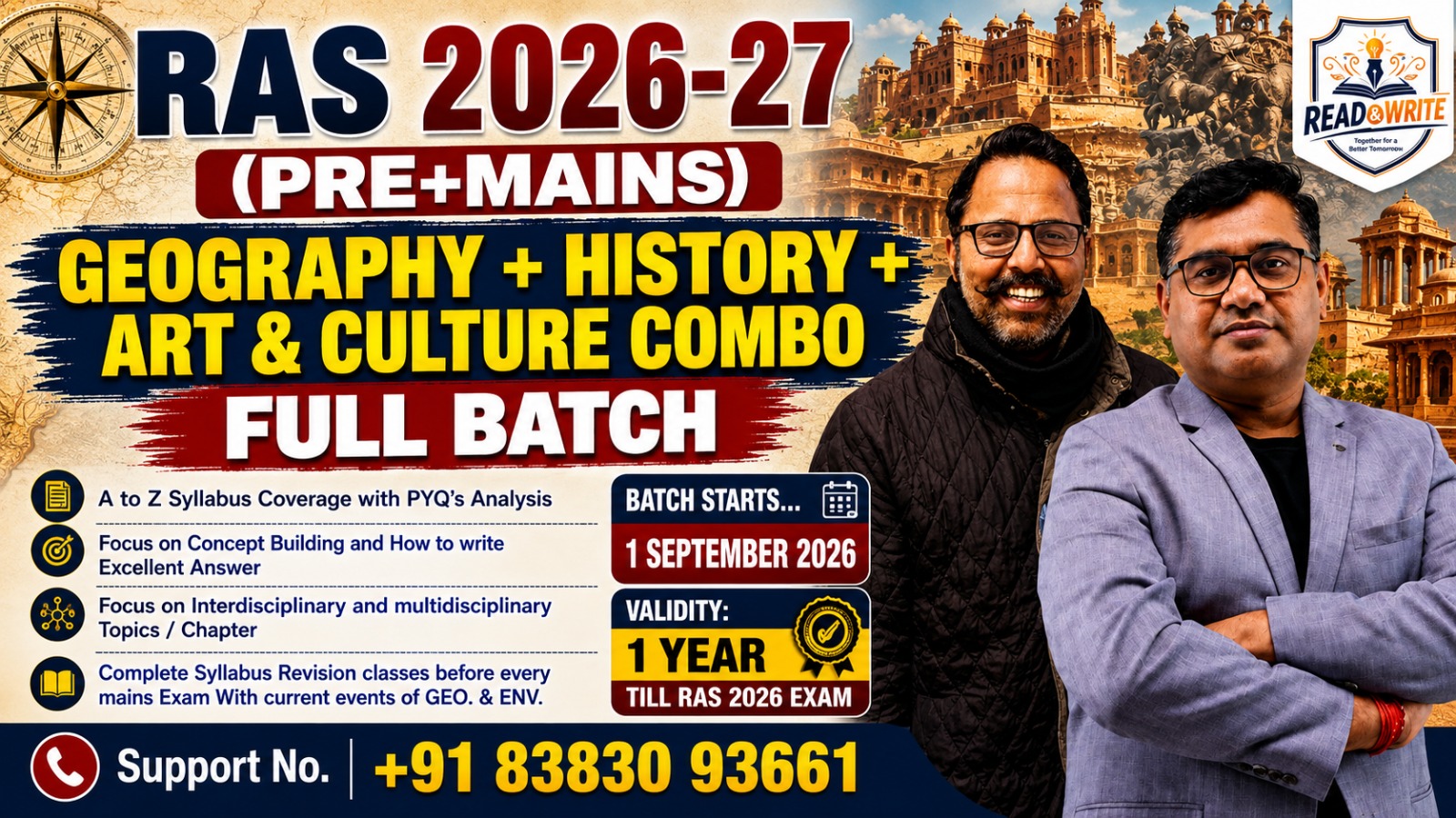 RAS 2026-27 Geography, History & Art & Culture Combo – Pre + Mains Full Batch