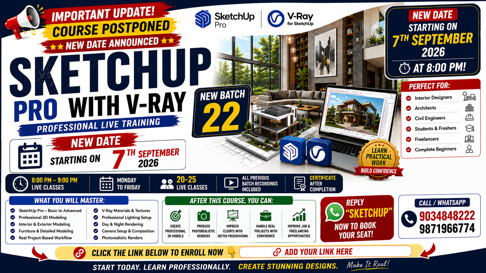 Sketchup Pro with V-Ray LIVE Training for Professionals 🟢 