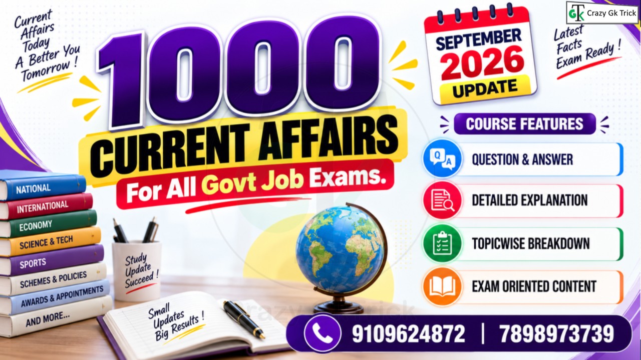 1000 Current Affairs MCQs (2025-26) September Update