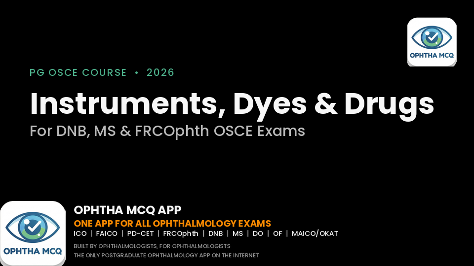 Instruments, Dyes & Drugs in Ophthalmology — PG  Course