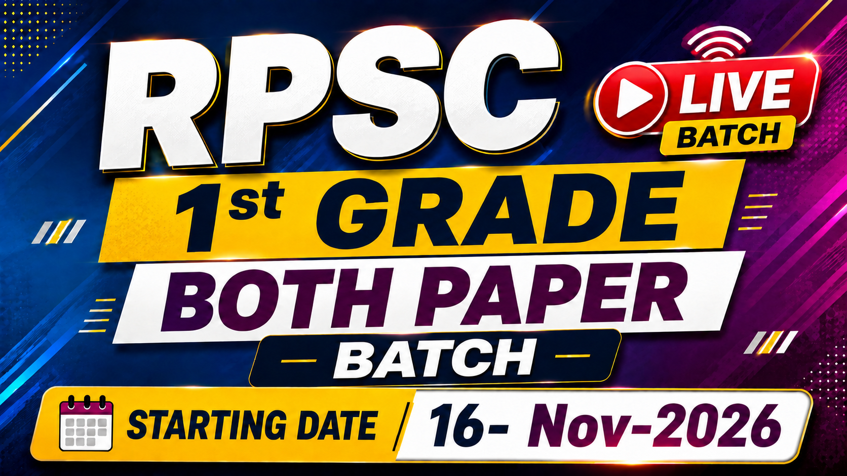 RPSC 1st GRADE 2027 BOTH PAPER (LIVE BATCH) (16-Nov-2026)