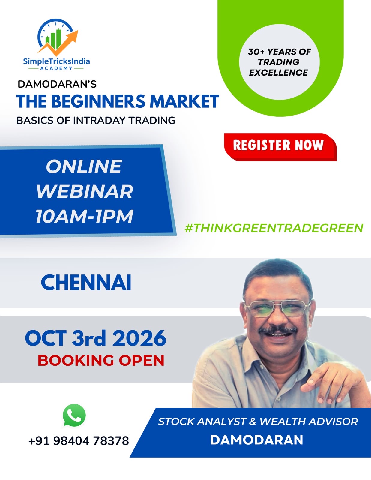 3rd October 2026 - Damodaran's The Beginners Market - 10AM to 1PM