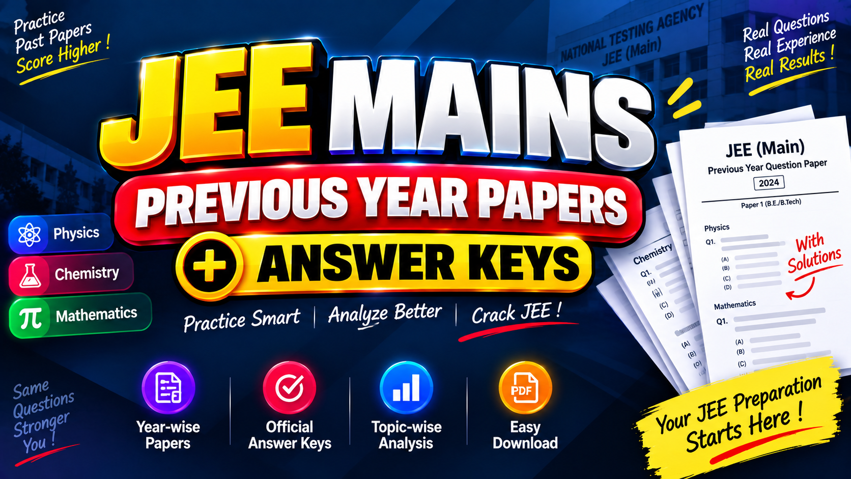JEE Mains Previous Year Papers + Answer Keys