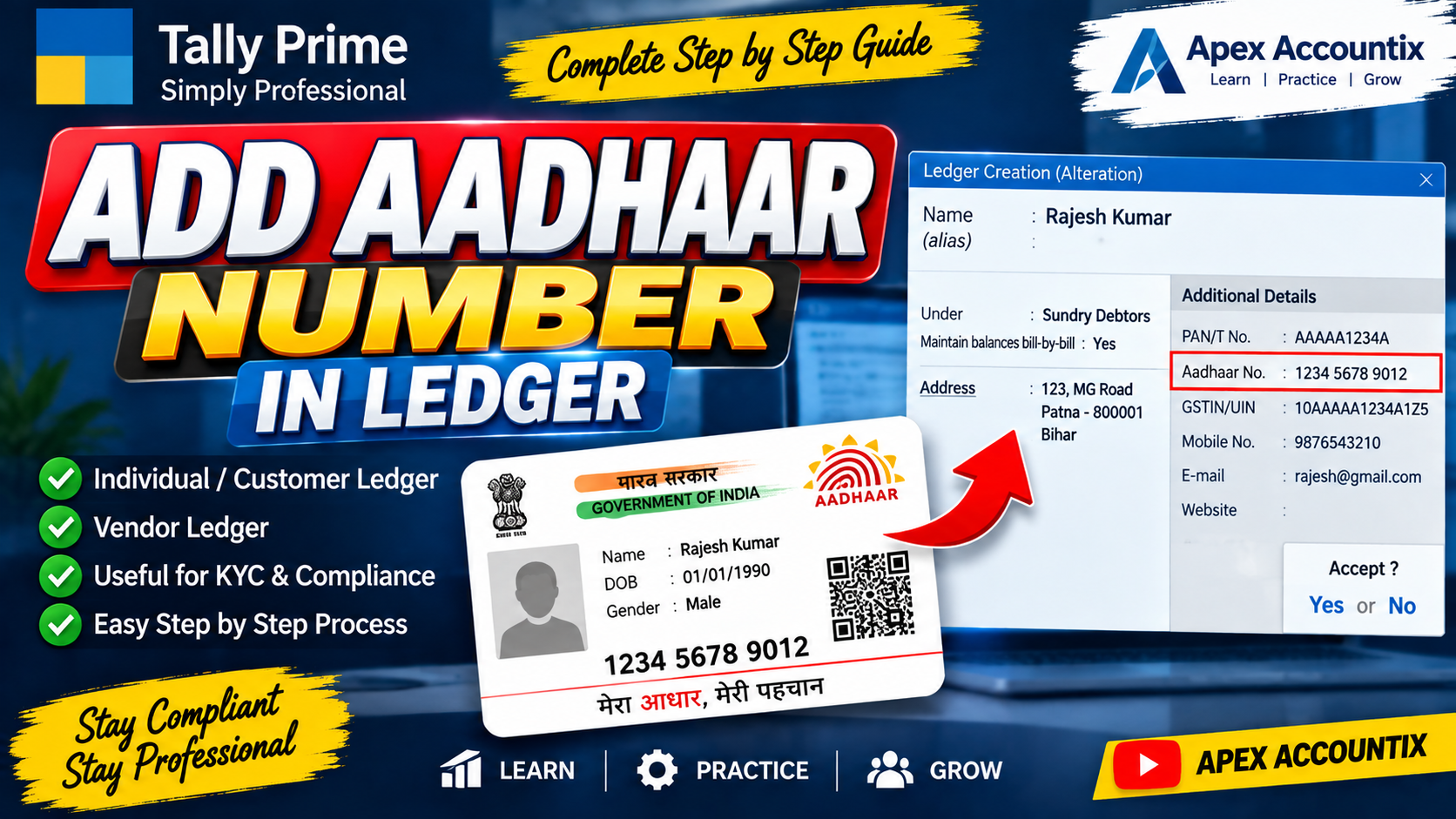 Aadhaar Number in Ledger – Tally Prime