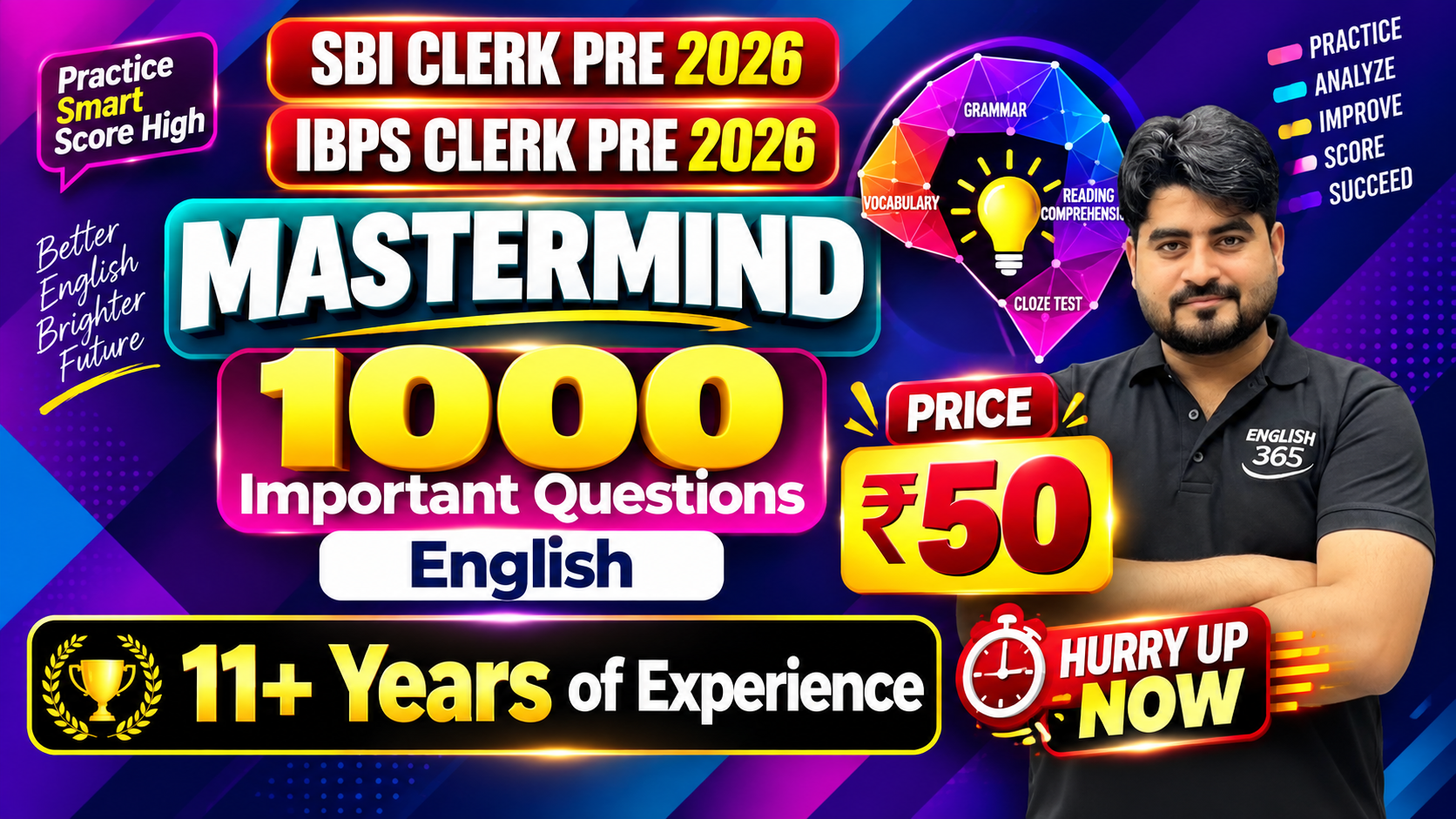 Mastermind for SBI/IBPS Clerk Pre 2026: 1000 Questions