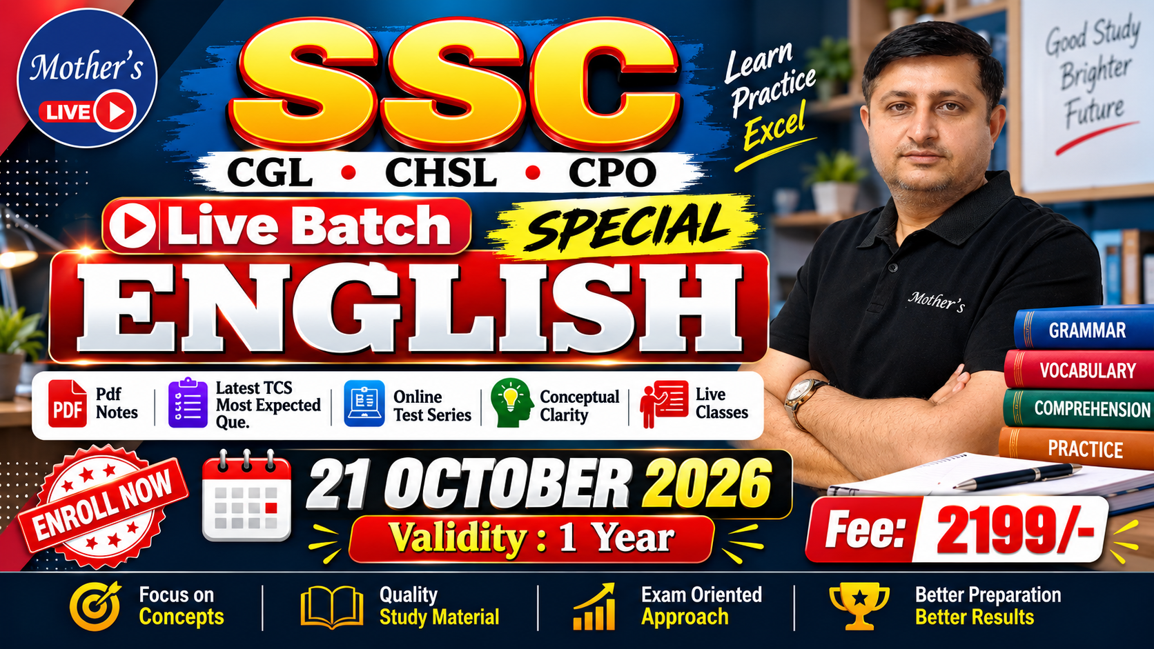 English Course Pre + Mains Foundation Batch I Live Batch I 21 Oct 2026 By Kamlesh Sir