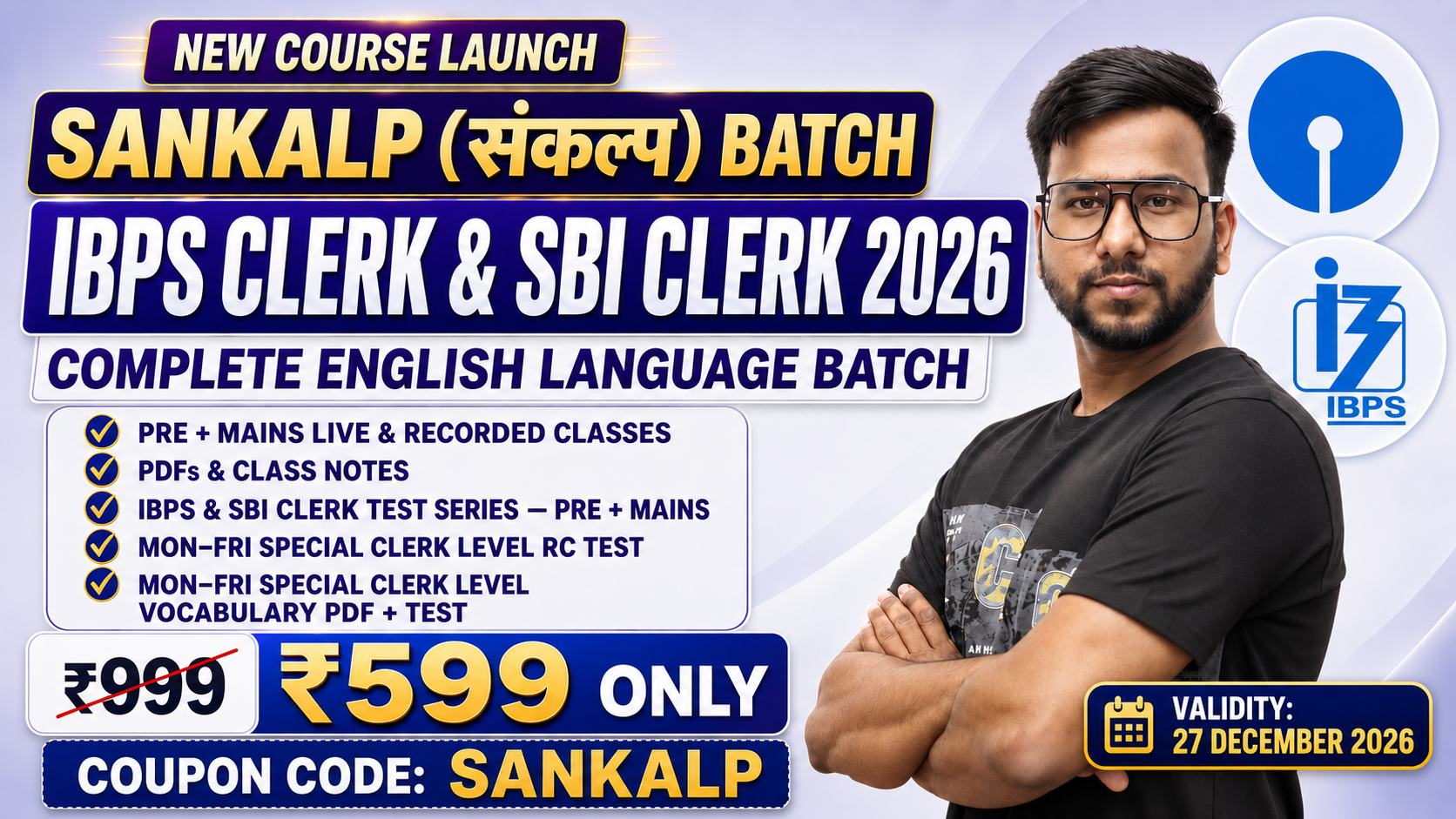 SANKALP Batch 2026: Complete English for IBPS & SBI Clerk (Pre + Mains)