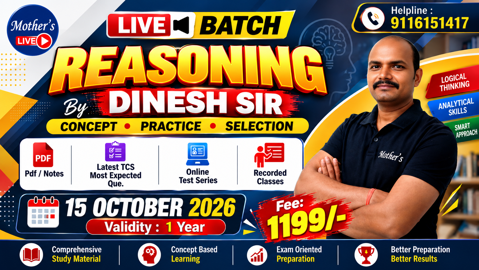  Reasoning Live Foundation Batch By Dinesh Agarwal ( Complete Batch ) for All Exams - 15 Oct 2026