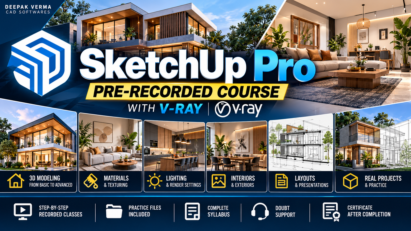 Sketchup Pro Recorded Course with V-Ray (Recorded 🔷)