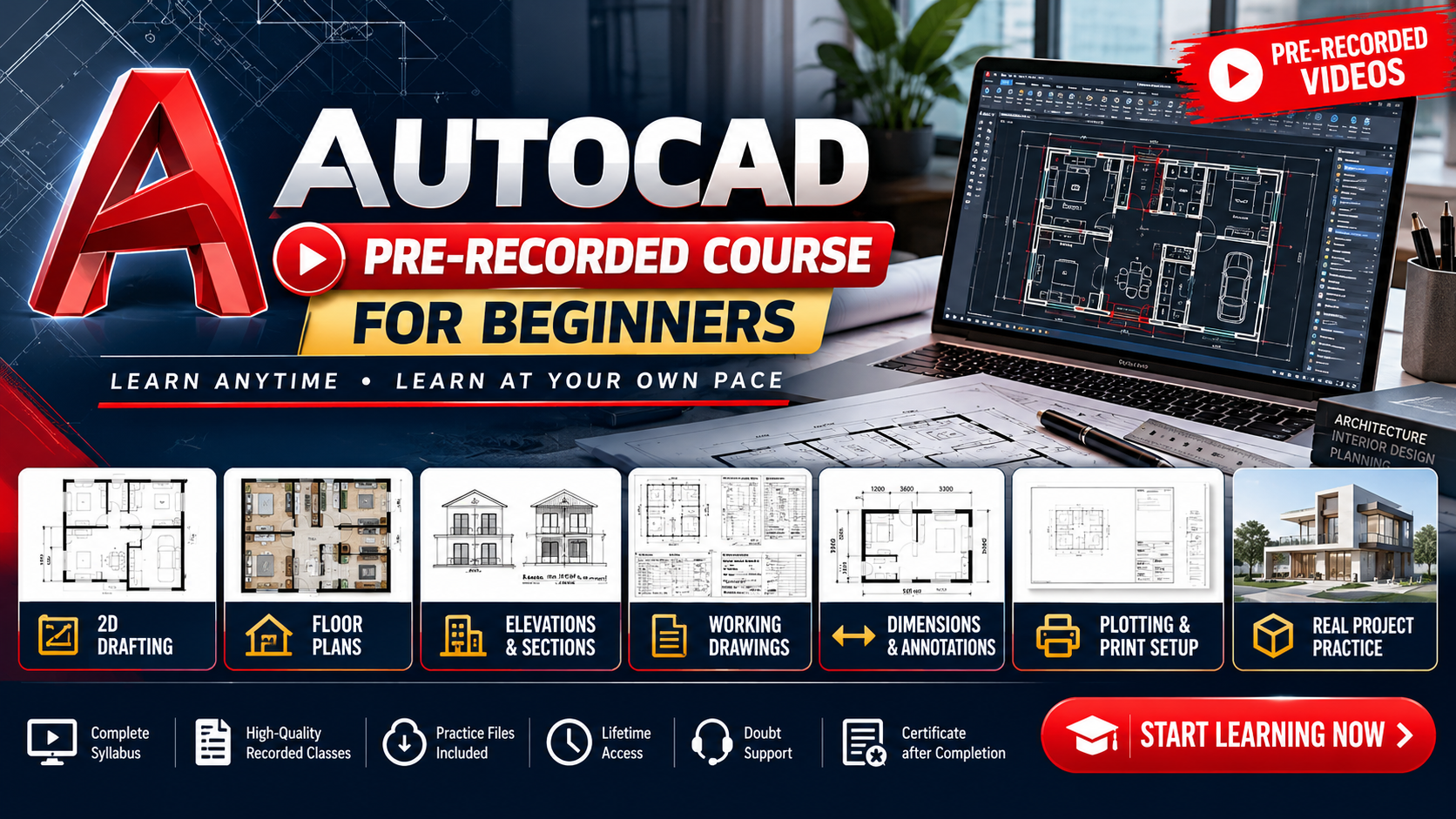 AutoCAD Pre-Recorded Course for Beginners  (Recorded 🔷)