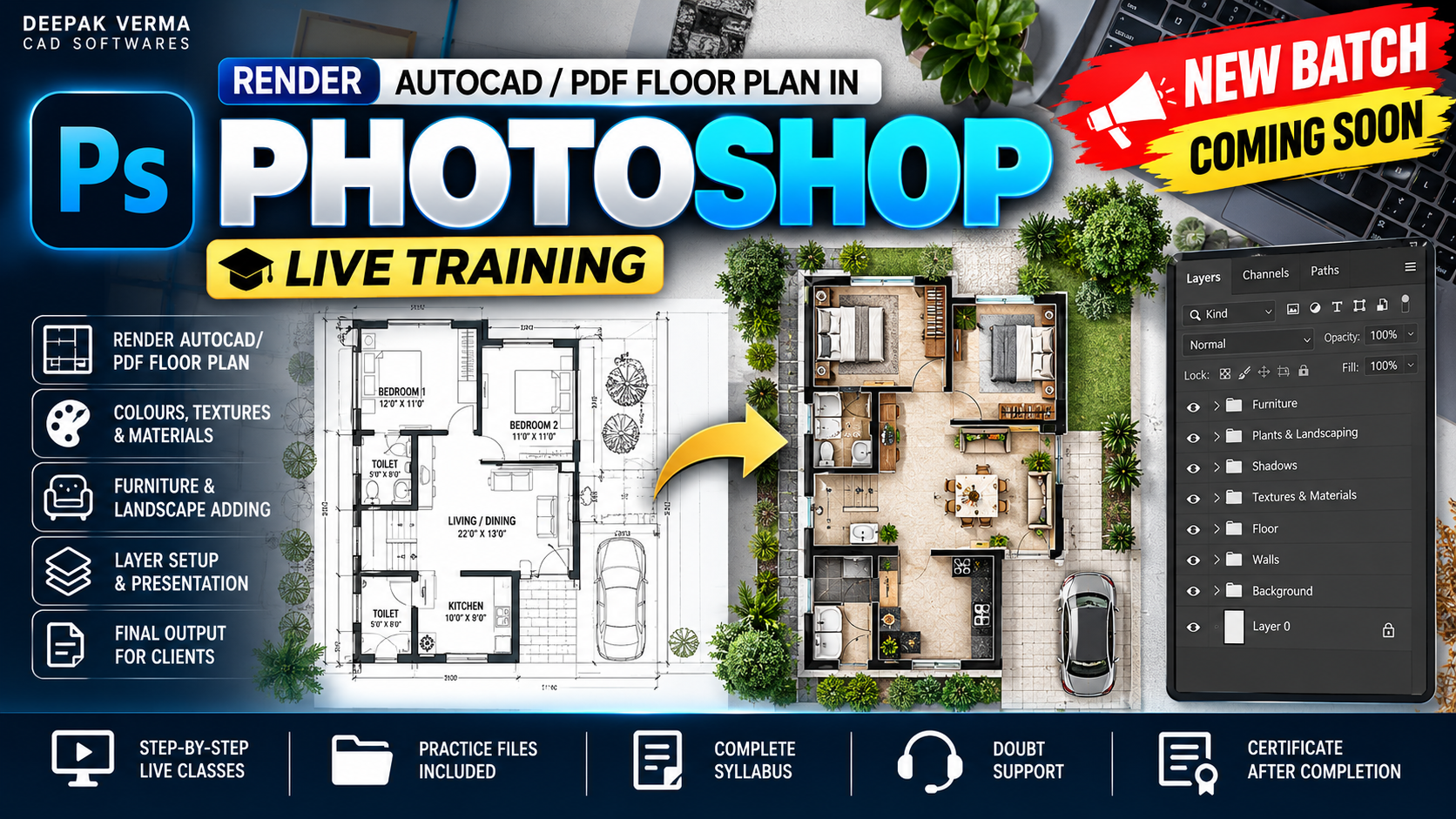PHOTOSHOP - Render AutoCAD/Pdf Floor Plan