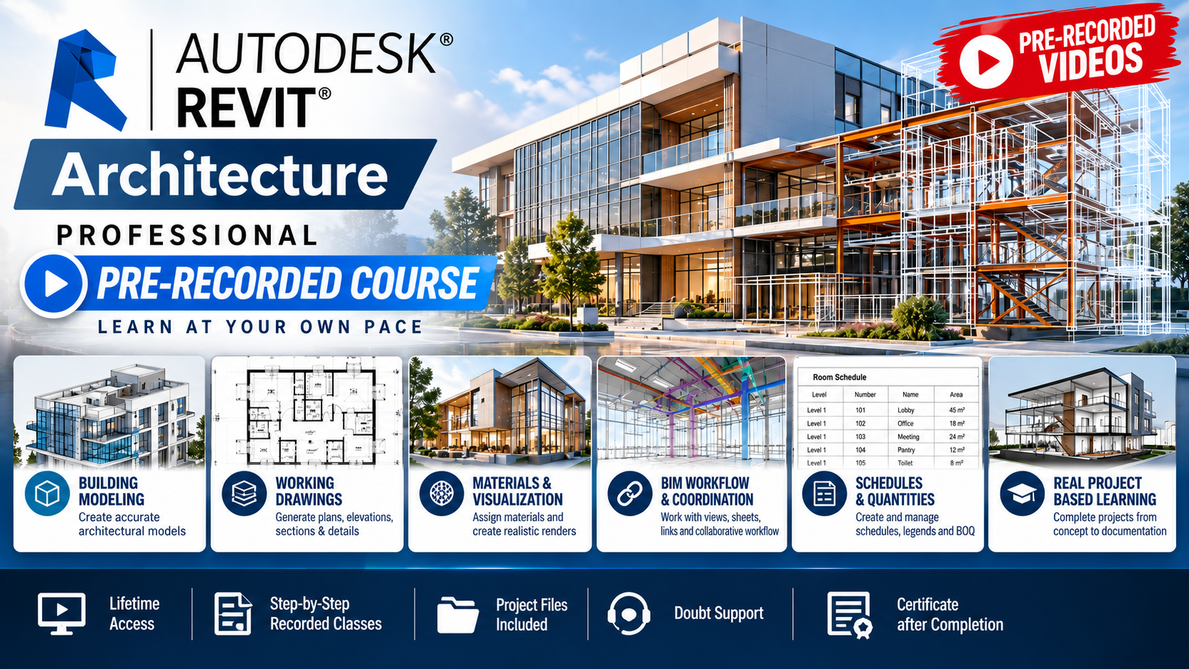  Revit Architecture Pre-Recorded Course for Beginners (Recorded 🔷)