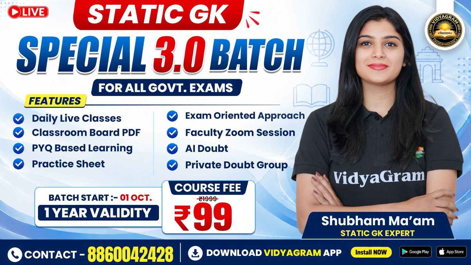 🌍 Static GK 3.0 Batch By Shubham Grover Ma'am🏆✨