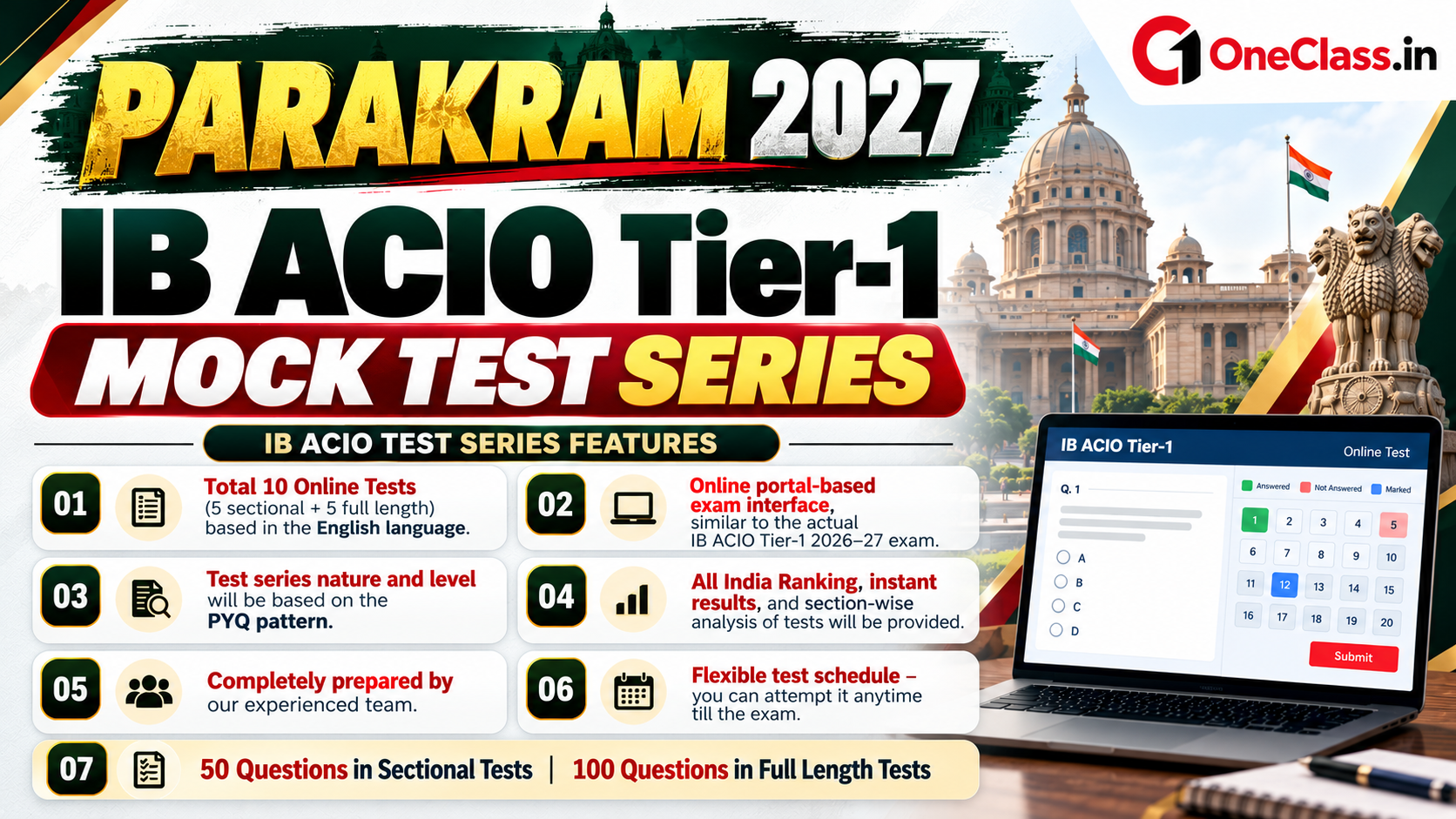 Parakram 2027: IB ACIO Tier-1 Test Series