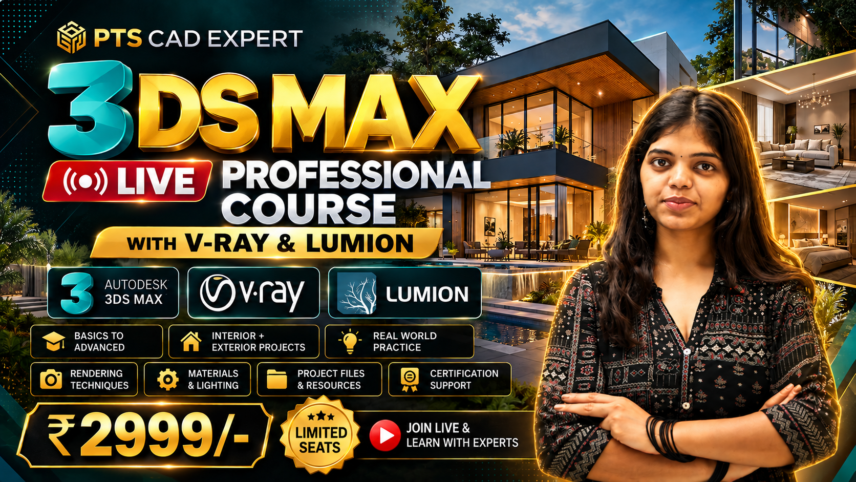 3DS Max LIVE Professional Course with V-Ray & Lumion