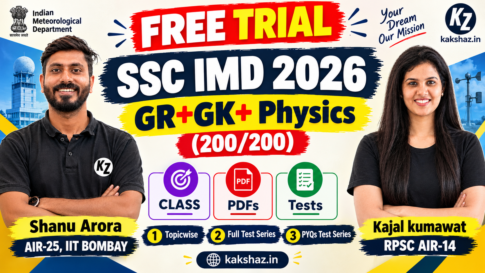 FREE TRIAL :- SSC IMD GA +GK + Physics : Complete Paper-1 : Class & Test Series
