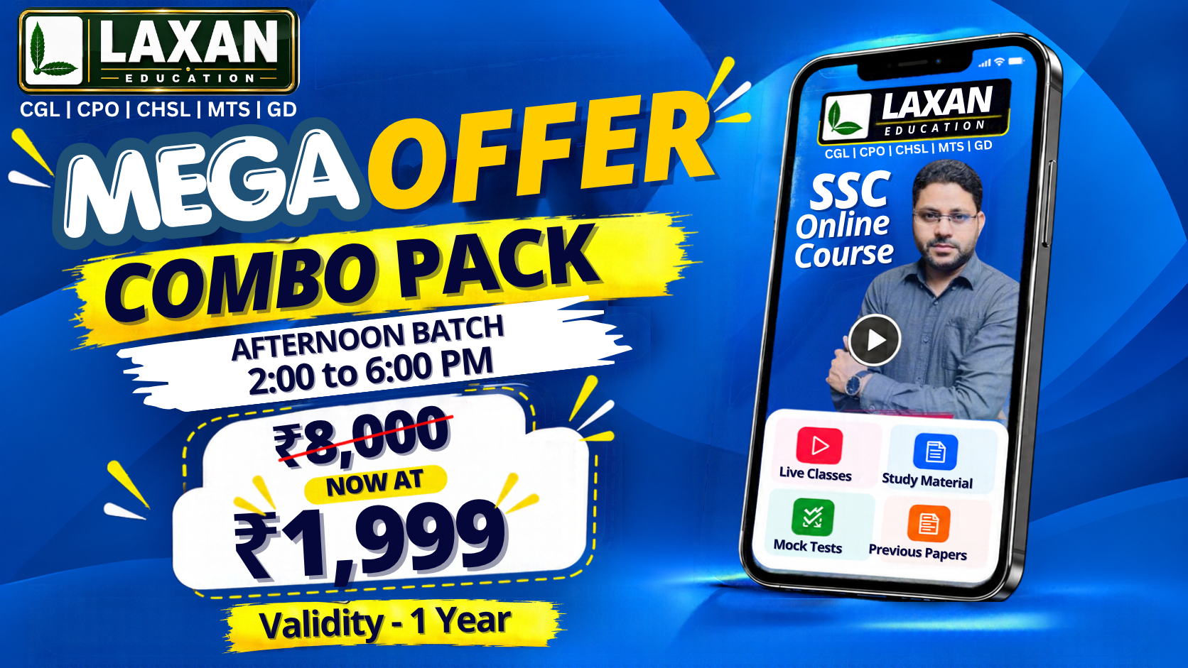 FOUNDATION COMBO PACK (AFTERNOON BATCH - 2:00 to 6:00 PM) - FOR SSC -CGL | CHSL | CDS | CPO | RAILWAY | BANKING | VYAPAM