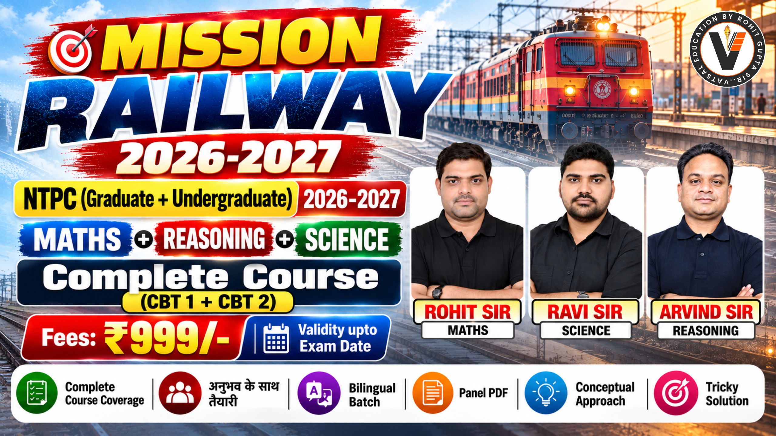 RRB NTPC (UG + Graduate) - (Math + Reasoning + Science) CBT1+ CBT2 Complete Batch Course