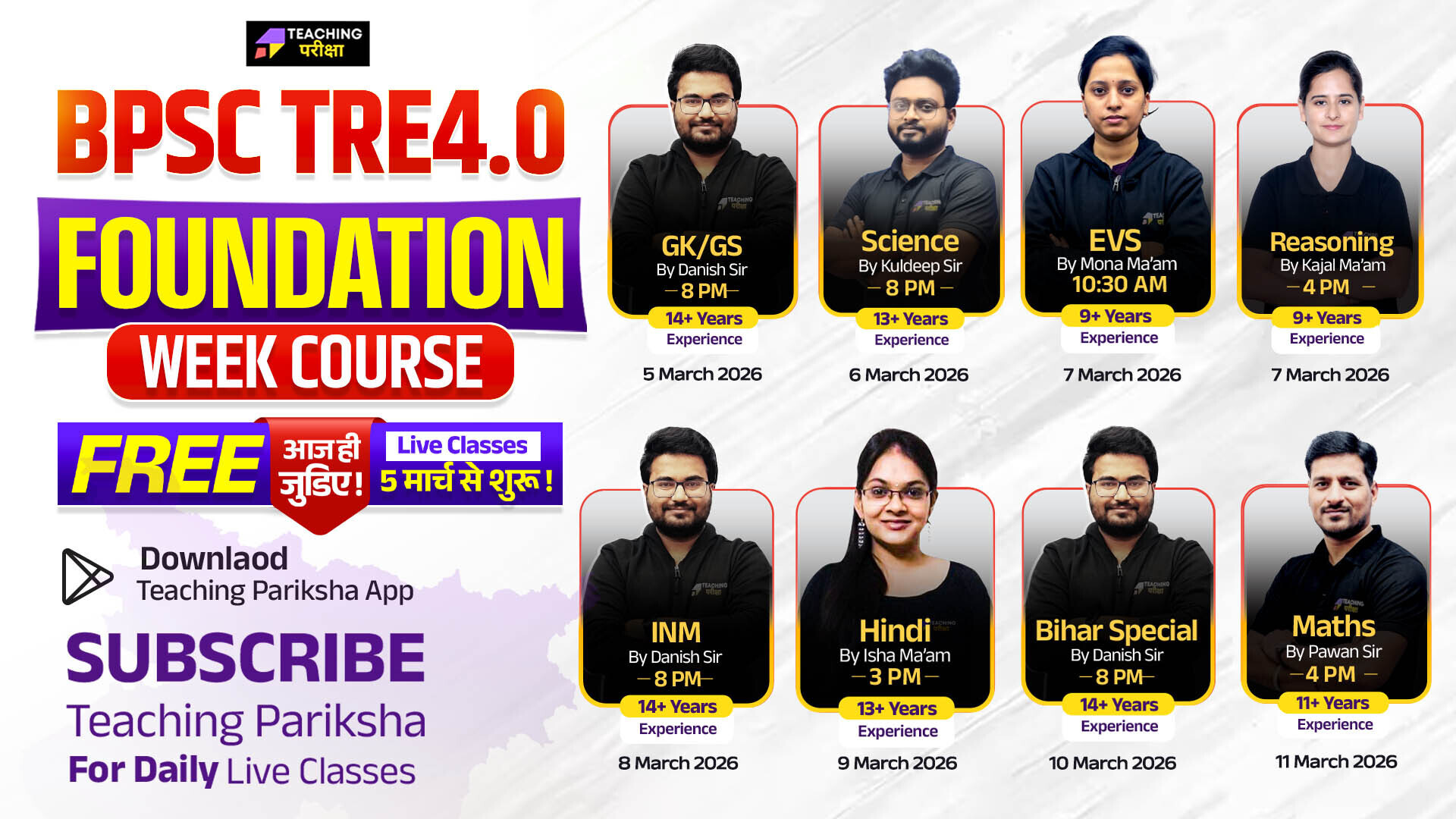Foundation Week Classes Schedule