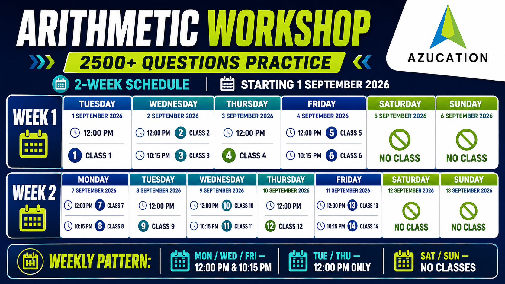 Arithmetic Workshop Time Table