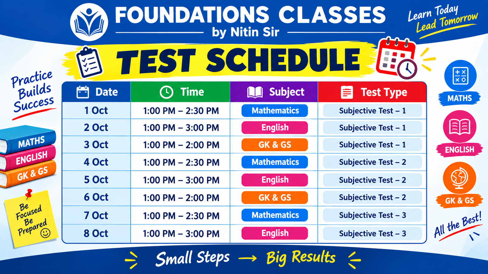 SUBJECTIVE TEST TIME TABLE