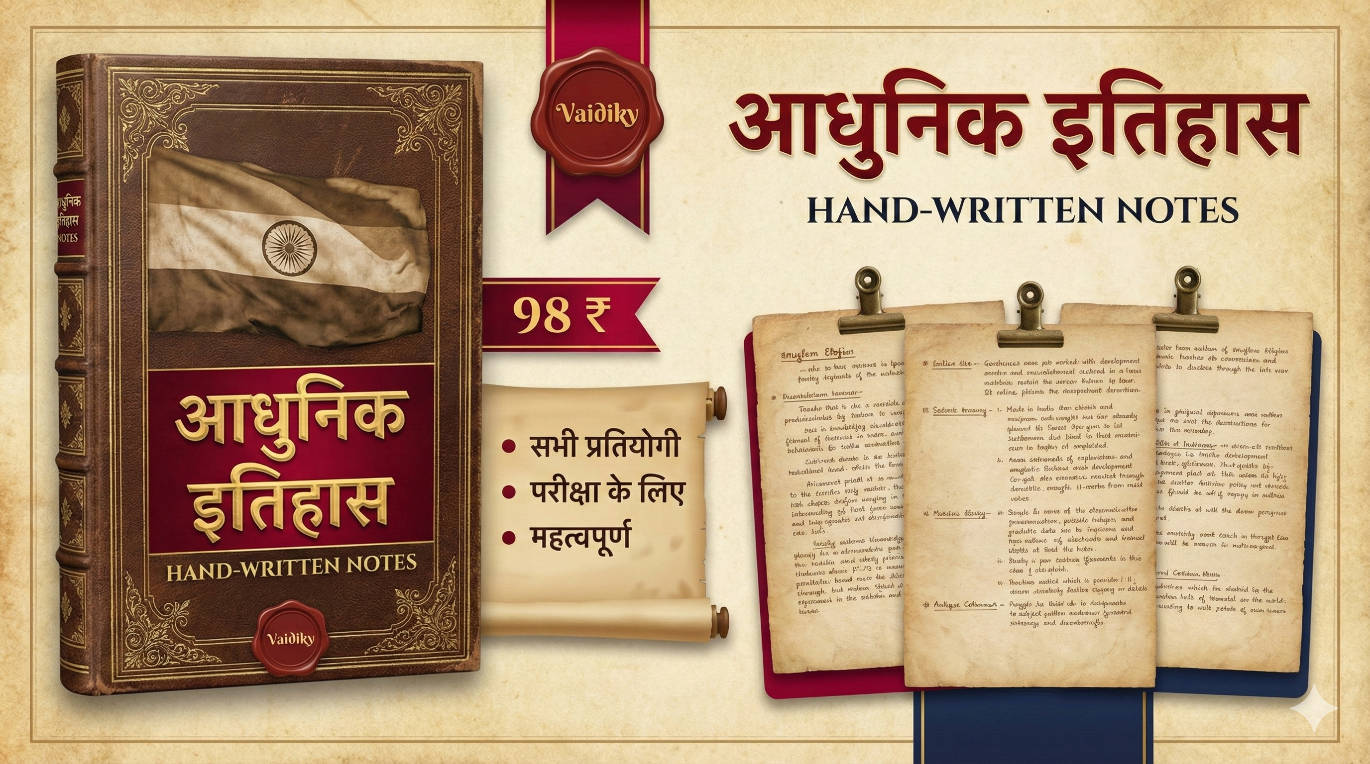 Modern History  Hand Written Notes E-Book With Free Video Class