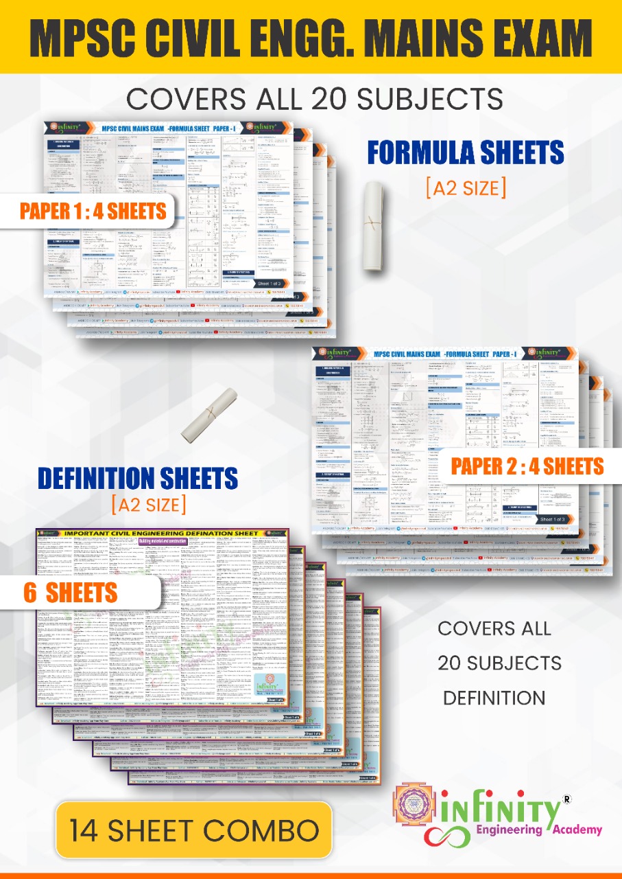 FORMULA SHEET and DEFINATION SHEET (14 Sheet Combo Pack) For Civil Engineering EXAM