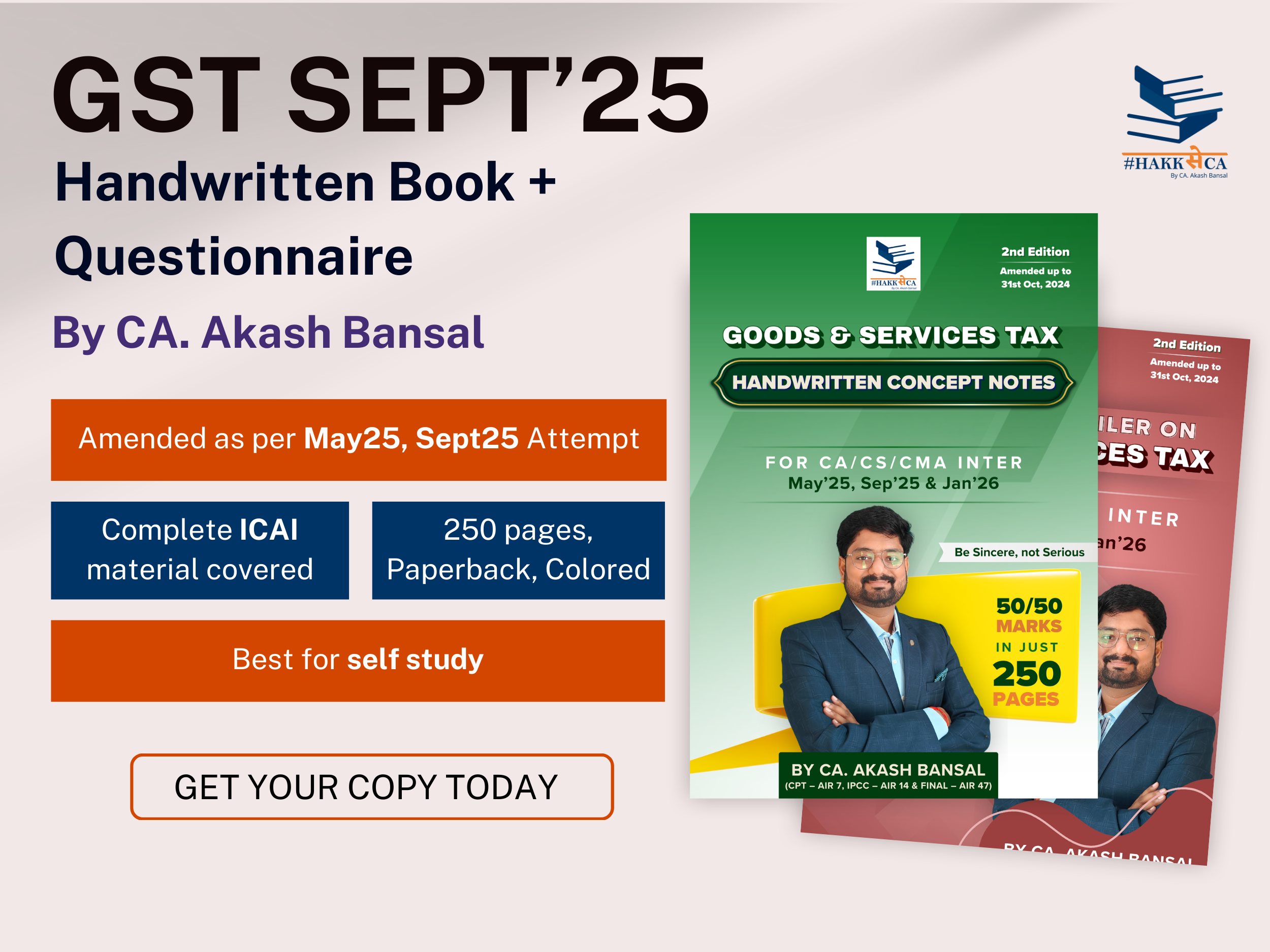 GST Handwritten Book + Questionnaire | Sept'25 and Onwards