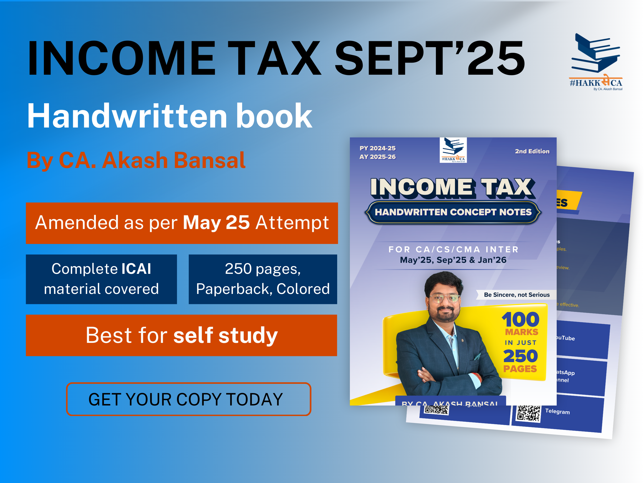 Income Tax Handwritten Book | Intermediate | Sept'25 and Onwards