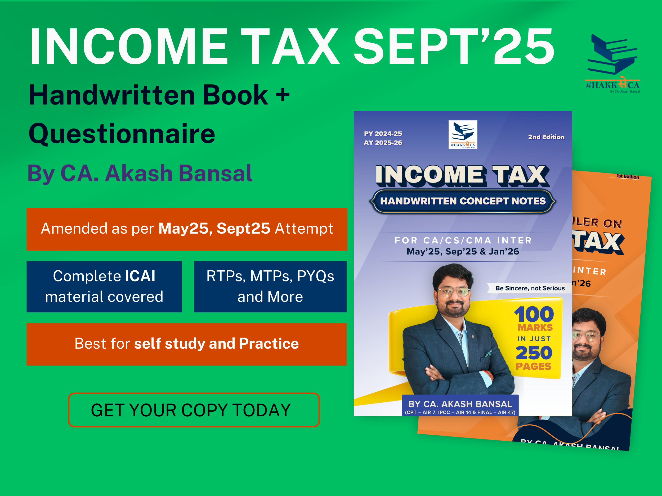 Income Tax Handwritten Book + Questionnaire | Sept'25 and Onwards