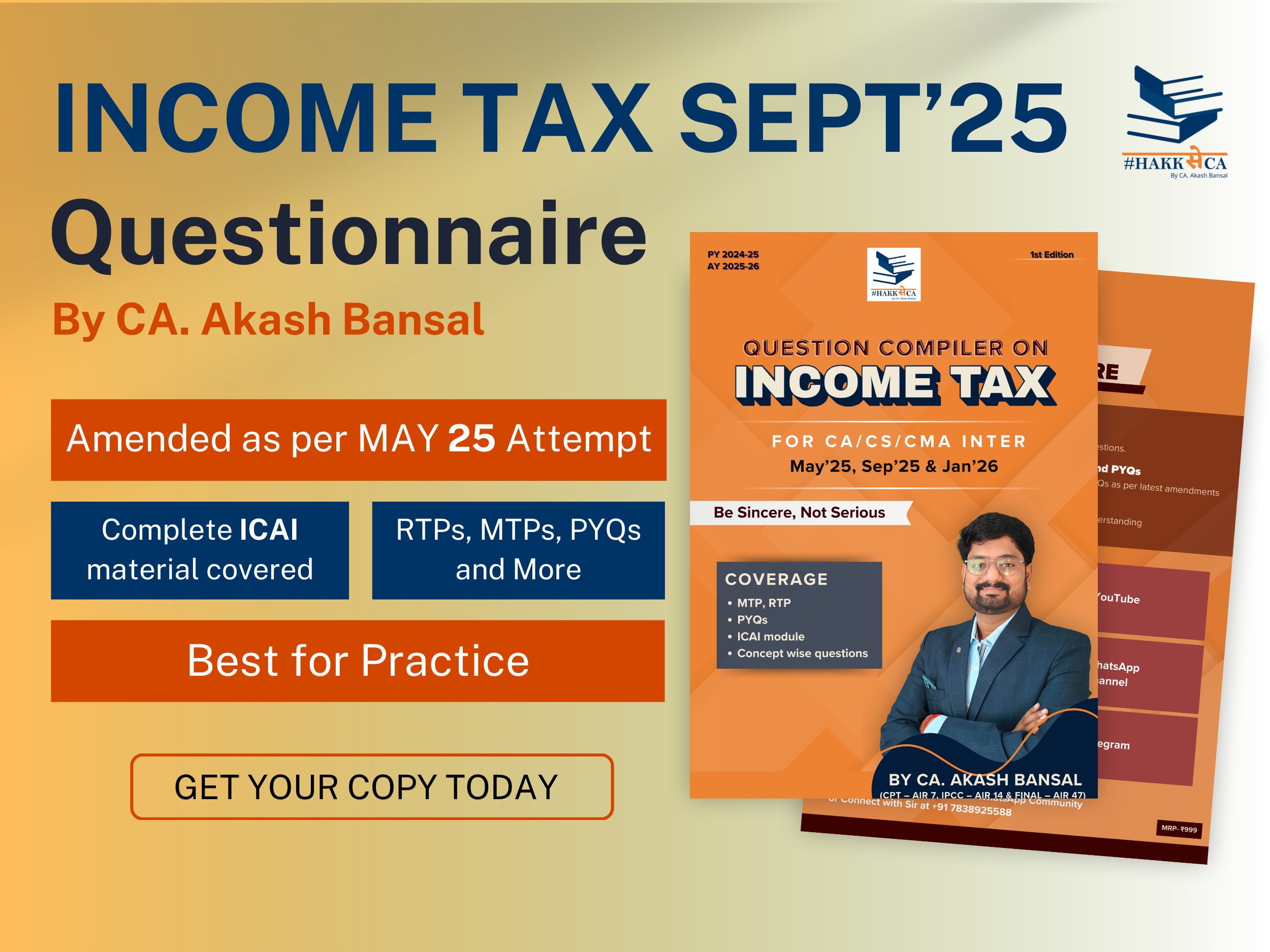Income Tax Questionnaire | Intermediate | Sept'25 and Onwards