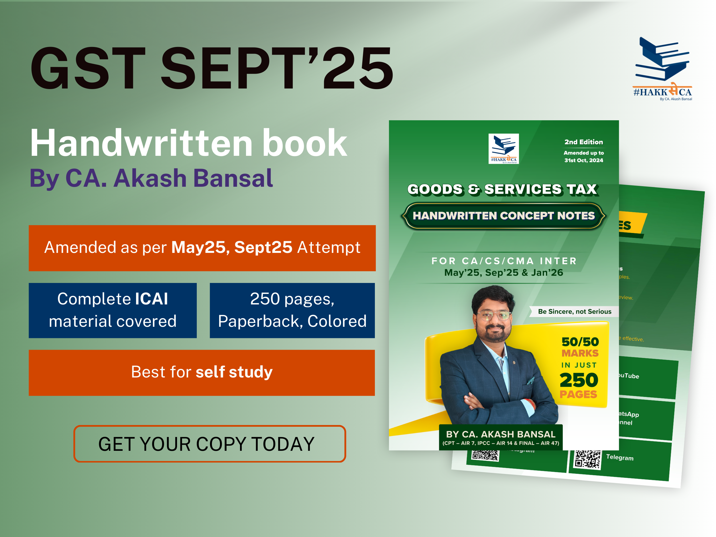 GST Handwritten Book | Intermediate | Sept'25 and Onwards