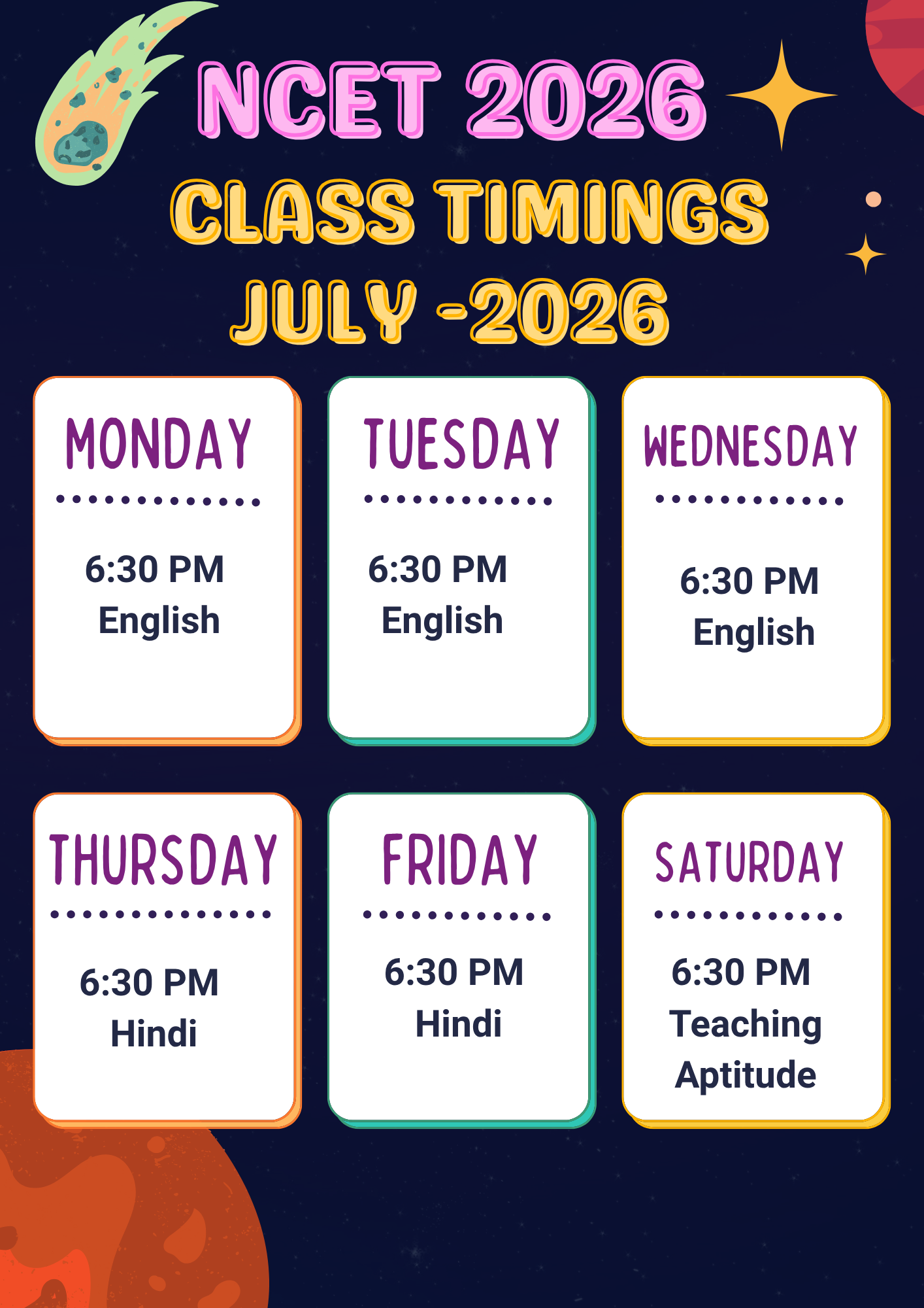 NCET 2026 CLASS timetable 