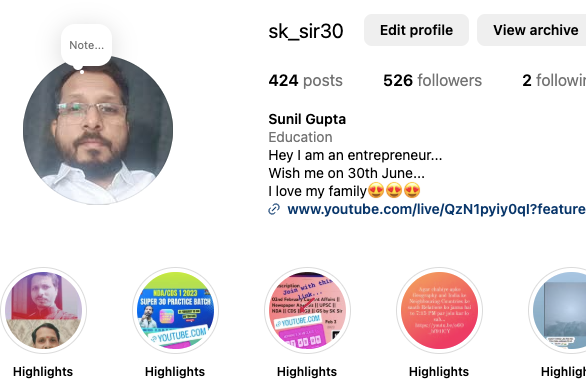 Instagram Profile of SK Sir
