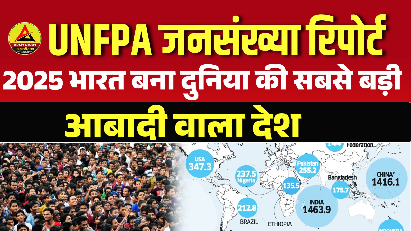 UNFPA जनसंख्या रिपोर्ट - 2025 भारत बना दुनिया की सबसे बड़ी आबादी वाला देश